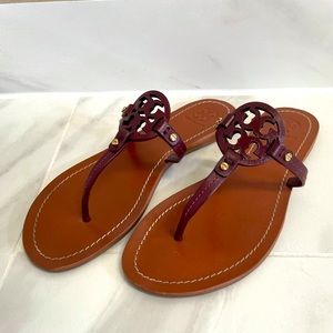 Tory Burch Oxblood Mini Miller Sandals - S…